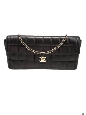 CHANEL East West Chocolate Bar Flap Bag Black Lambskin with Gold Hardware